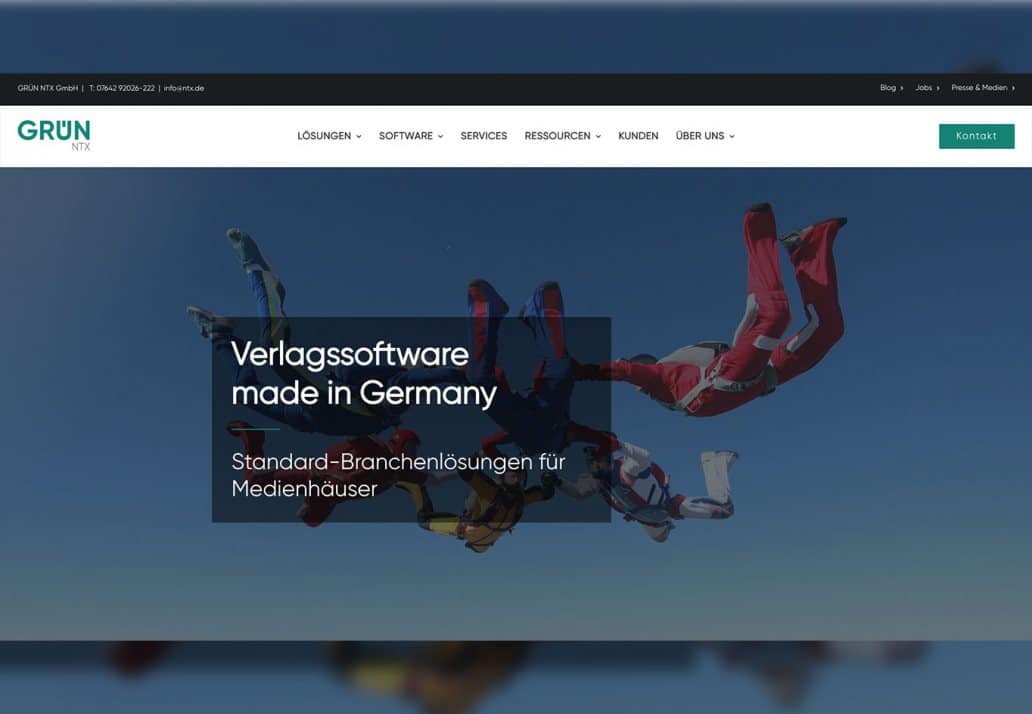 Die Website der Verlagssoftware GRÜN NTX im neuen Design
